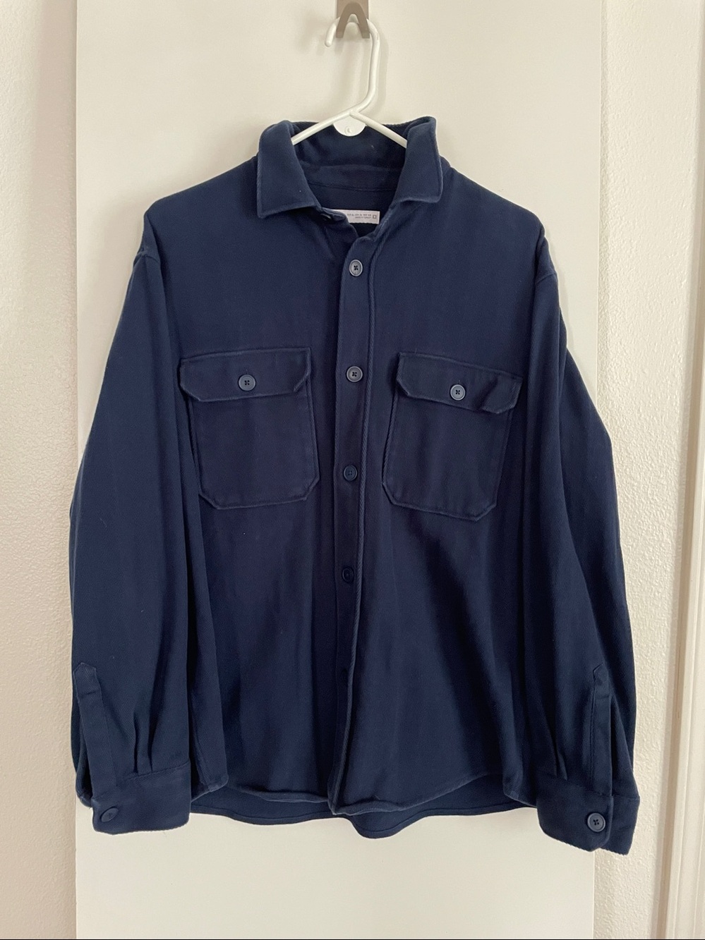 ZARA Pure Cotton Shirt Top Jacket Shacket Long Sleeve Button Up Navy Blue